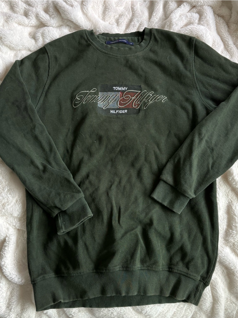 Tommy Hilfiger Forest Green Embroidered Logo Crewneck Sweater